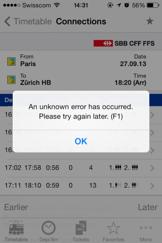 SBB error message